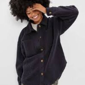 American Eagle Cozy Sherpa Fleece Shacket Size XL Black Soft